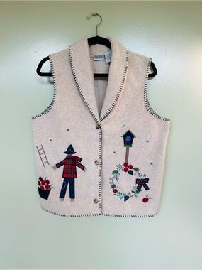 Vintage Capacity Knits Scarecrow Apple Birdhouse Sweater Vest